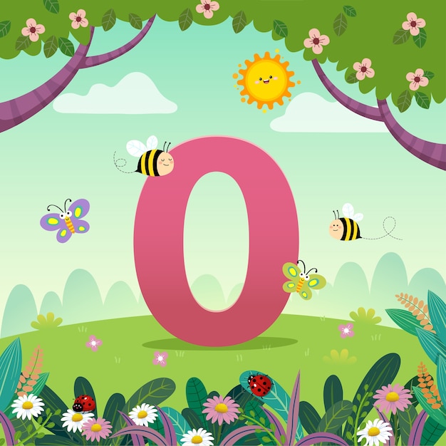 Flashcard for kindergarten and preschool learning to counting number 0 with a number of kids.