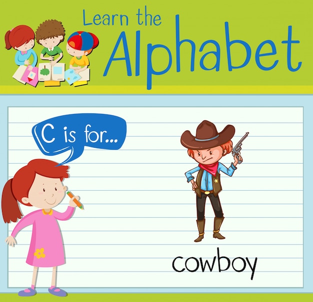 Vector flashcard letter c is for cowboy