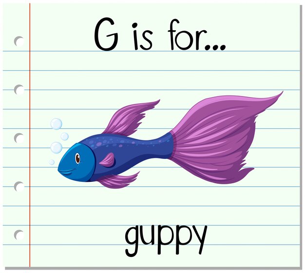 La lettera di flashcard g è per guppy