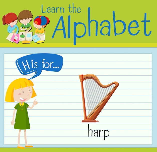 Flashcard letter H is voor harp