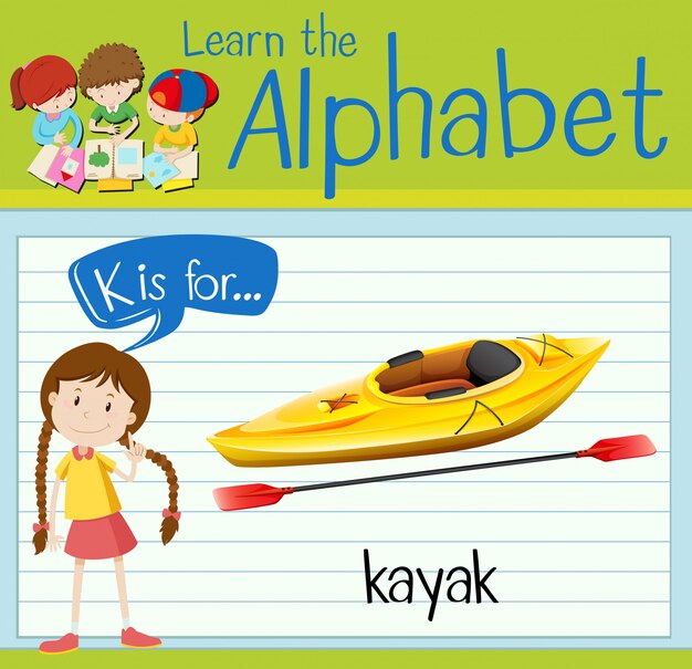 Vector flashcard letter k is for kayak