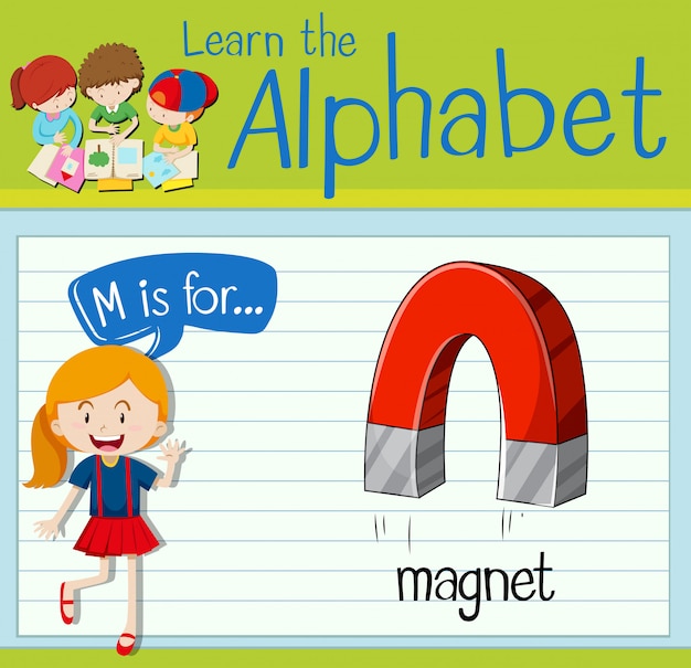 Vector flashcard letter m is for magnet