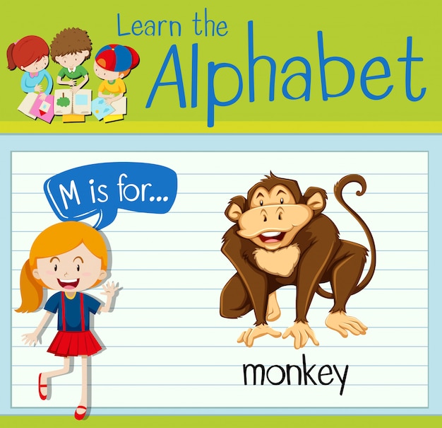 Vector flashcard letter m is for monkey