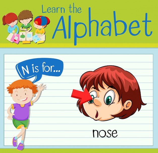 Flashcard letter n is for nose