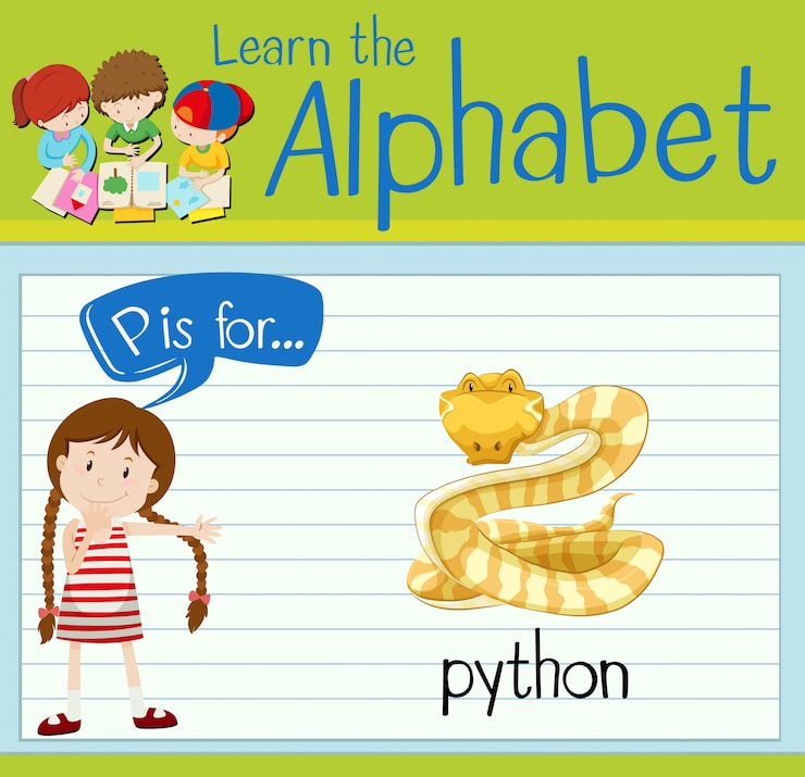 Vector flashcard letter p is for python
