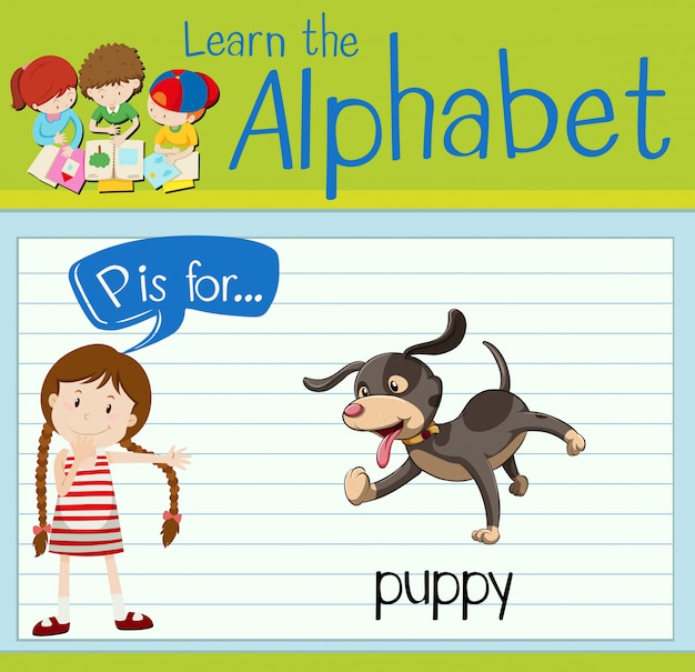 Flashcard letter P is voor puppy