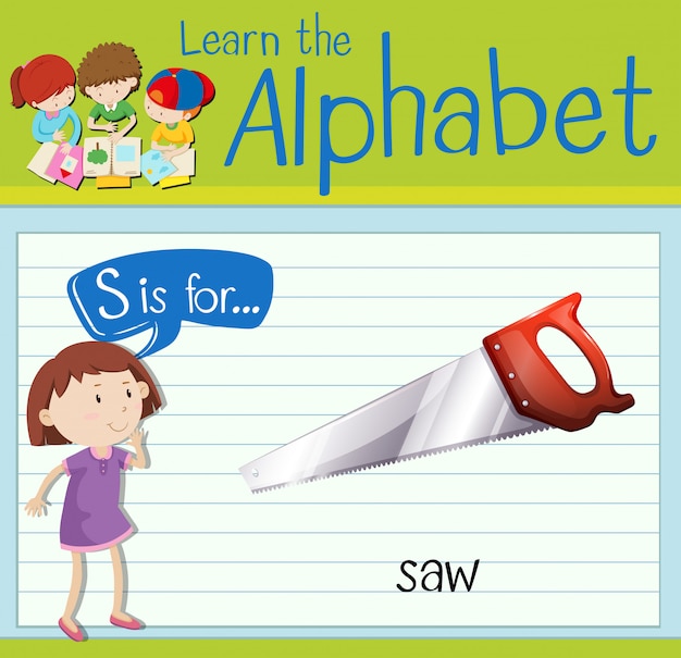 Vector flashcard letter s is for saw