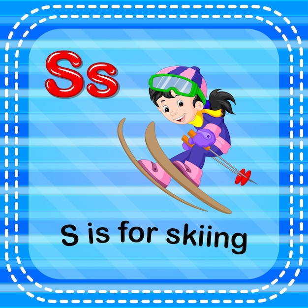 Vector flashcard letter s is for skiing