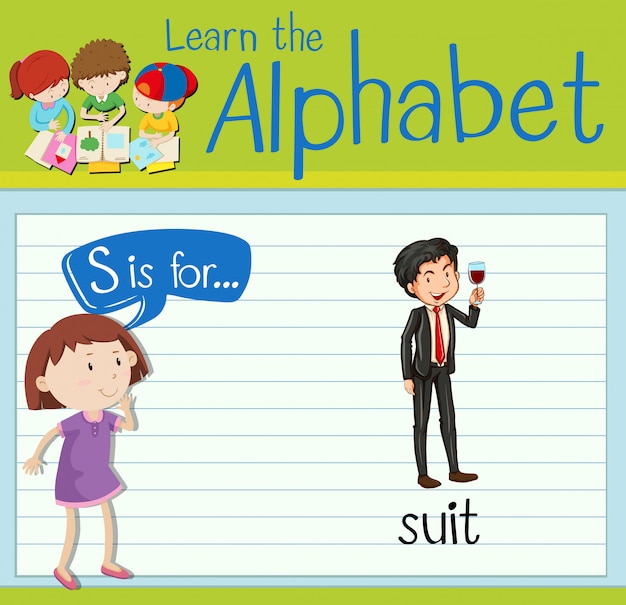 Flashcard letter S is for suit