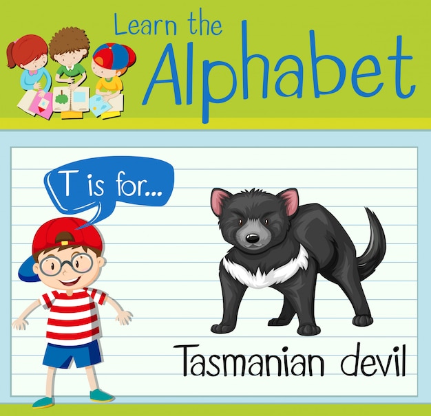 La lettera t di flashcard è per il diavolo della tasmania