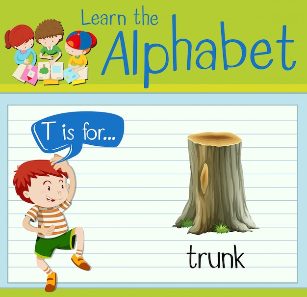 Vector flashcard letter t is for trunk