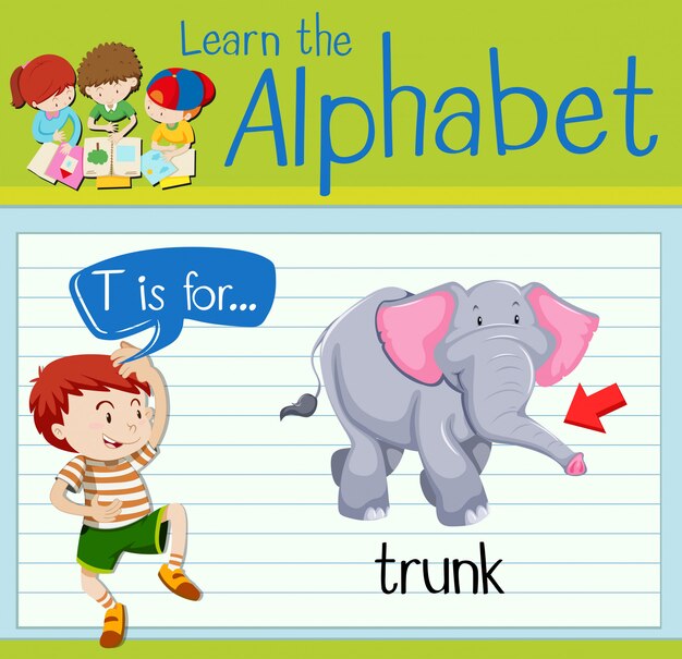 Vector flashcard letter t is for trunk