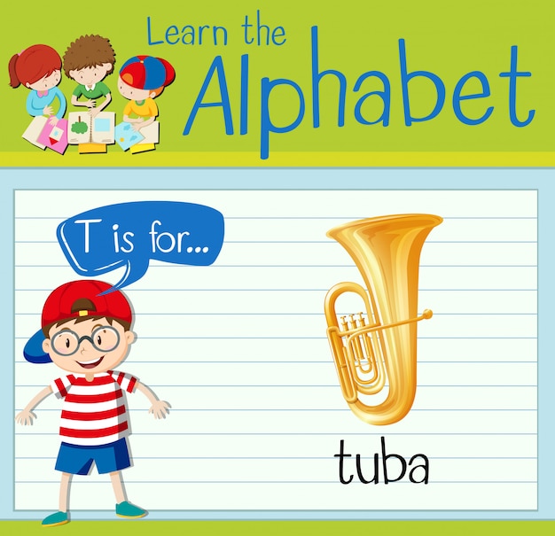 Vector flashcard letter t is for tuba