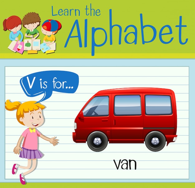 Flashcard letter v is voor bestelwagen