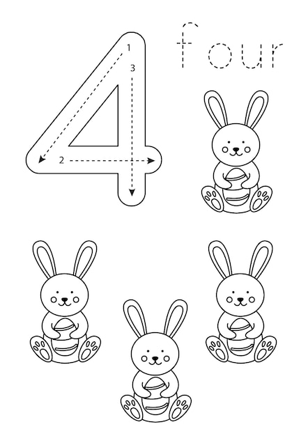 Flashcard number four Preschool worksheet Easter worksheet