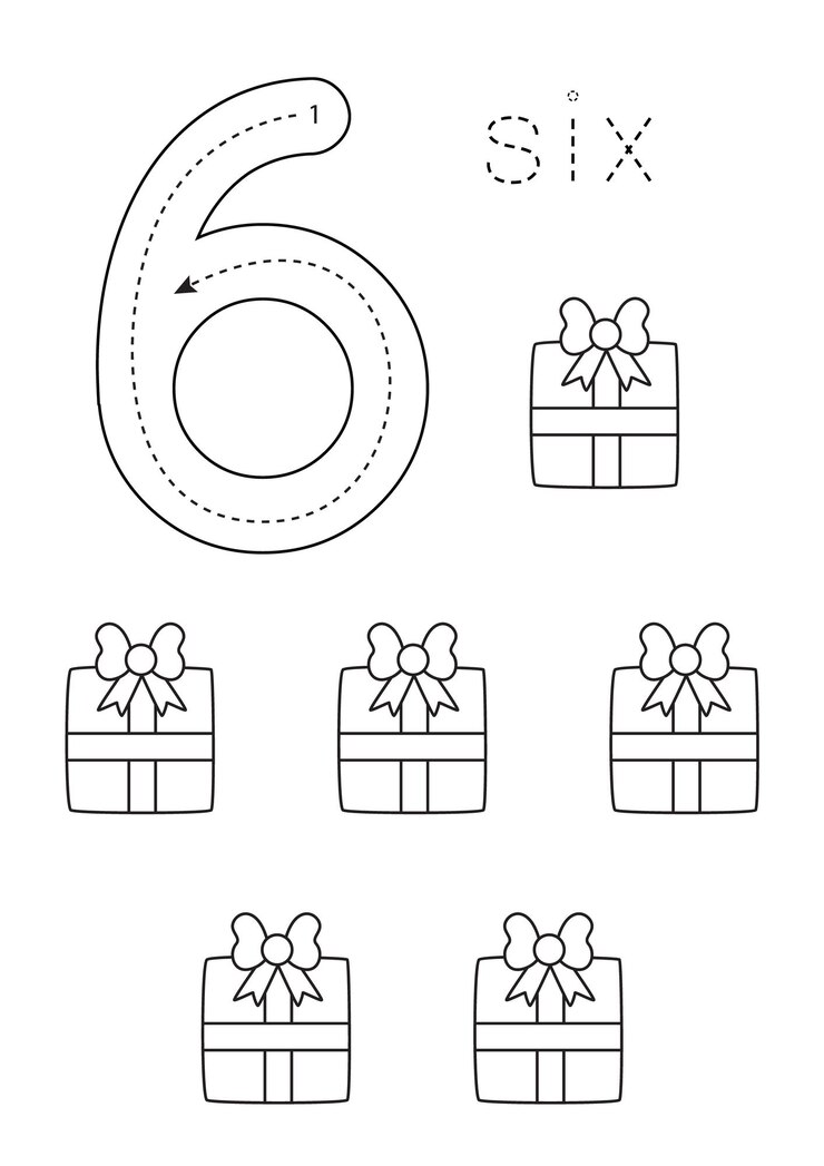 Vector フラッシュカード番号 6 就学前のワークシート クリスマス プレゼント
