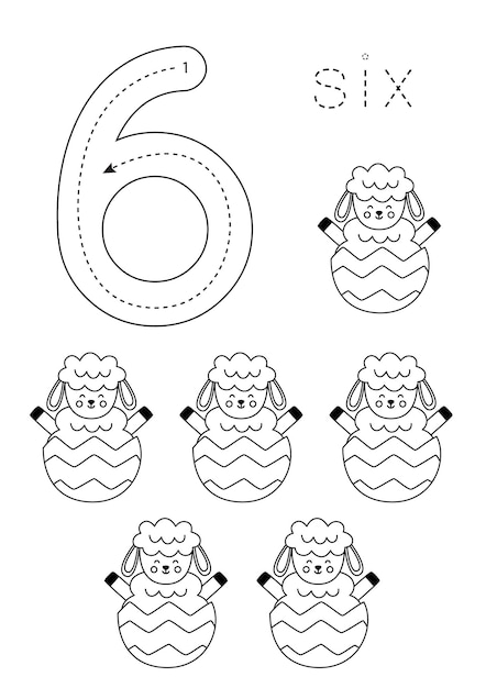 Flashcard number six Preschool worksheet Easter worksheet