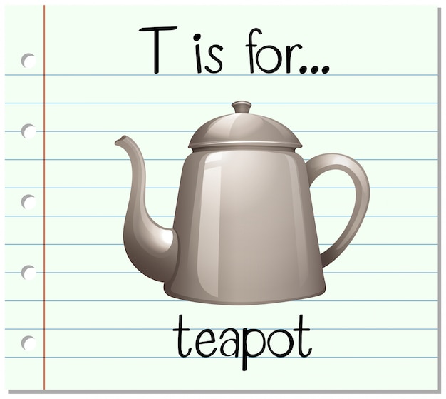 Vector flashcardletter t is voor theepot