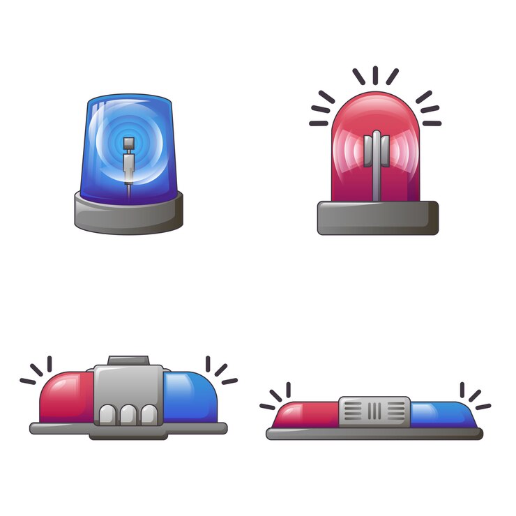 Vector flasher siren red blue icons set