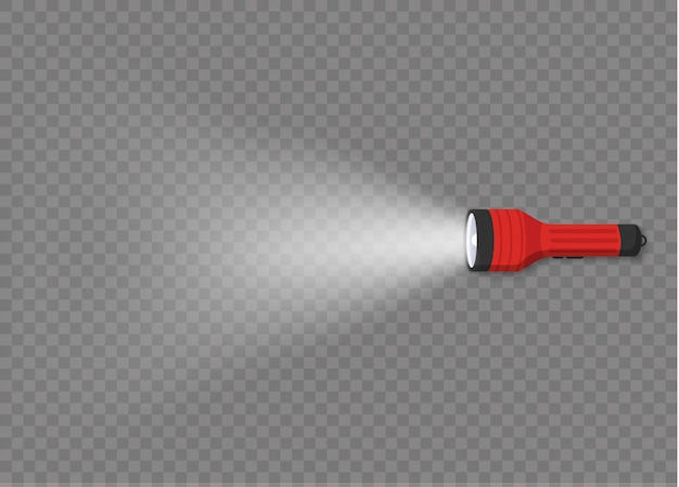 Vector flashlight lighting with spotlight or flash. different kinds of flashlights with beams of light on the transparent background. set of lantern or flashing light lamp.