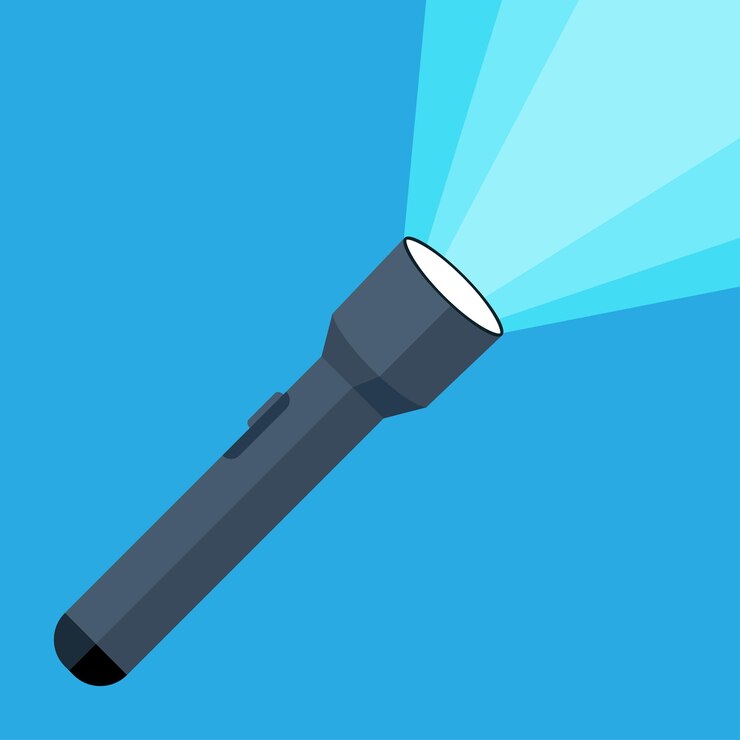 Vector flashlight with a bright beam pocket flashlight light source led light vector illustration