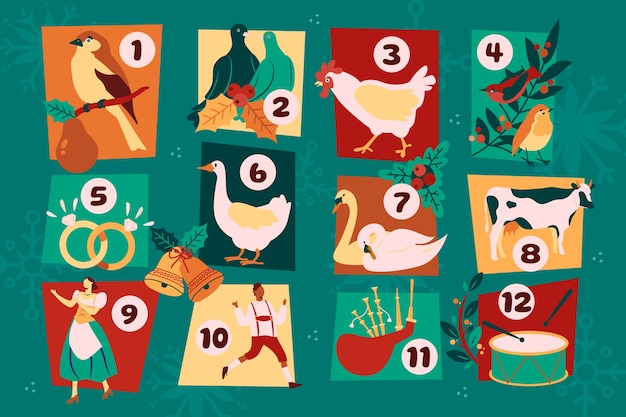 Vector flat 12 days of christmas illustration