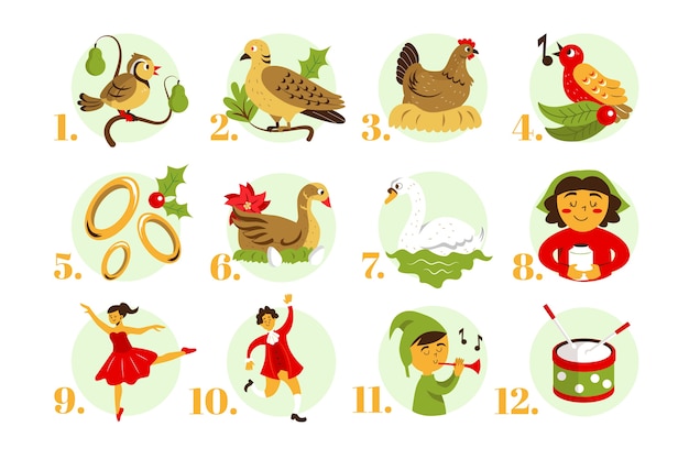 Flat 12 days of christmas illustration