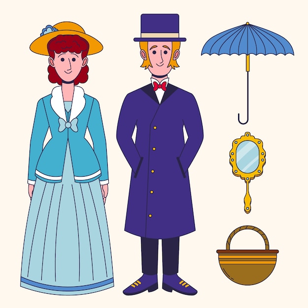 Vector flat 18th century characters illustration