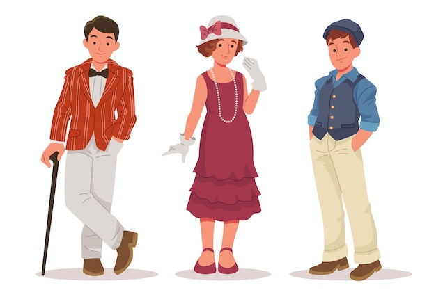 flat 20's decade characters illustration
