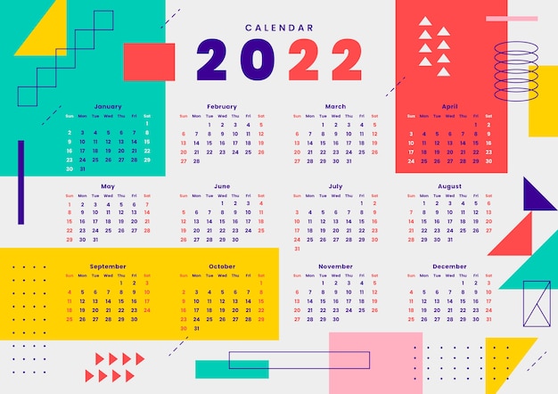 Vettore modello di calendario piatto 2022