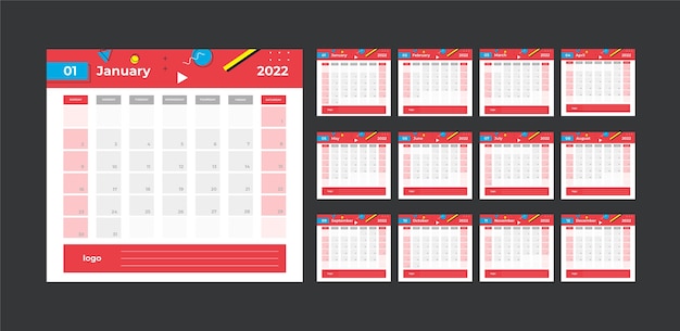 Flat 2022 calendar template