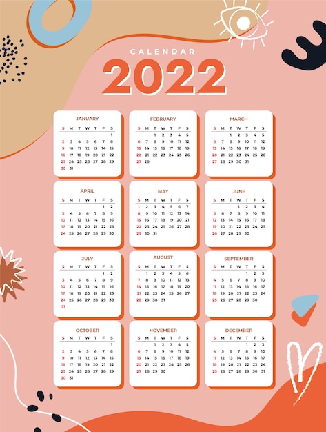 Vettore modello di calendario piatto 2022