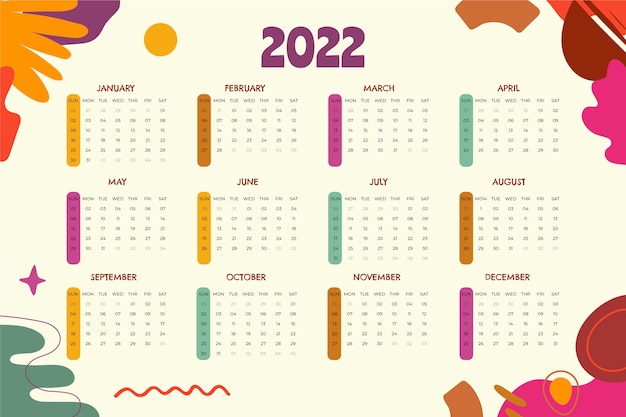Плоский шаблон календаря 2022 года