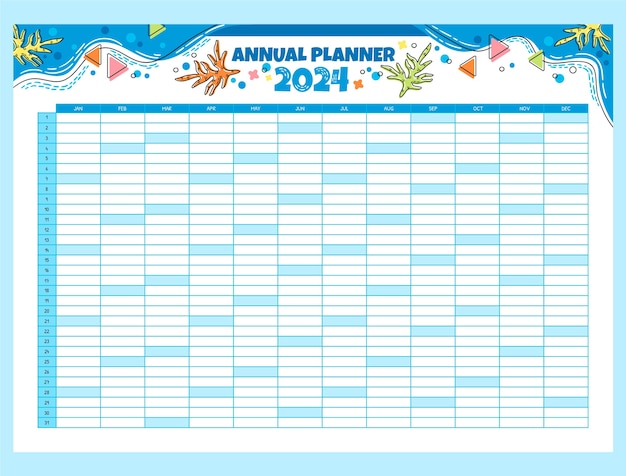 Vector flat 2024 annual planner template