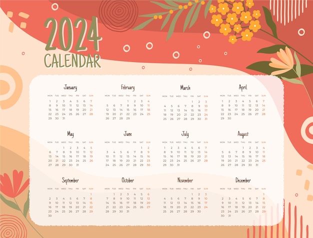 Vector flat 2024 calendar template