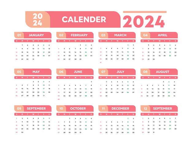 Modello di calendario piatto 2024