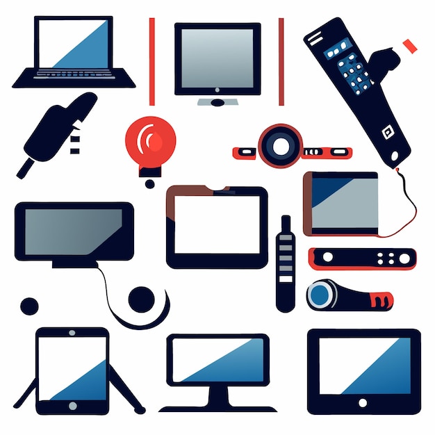 Flat 2d gadget icons for technological advancement and creativity