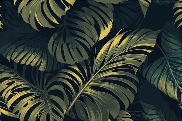 Flat 2D Monstera Leaf Texture and Abstract Pattern