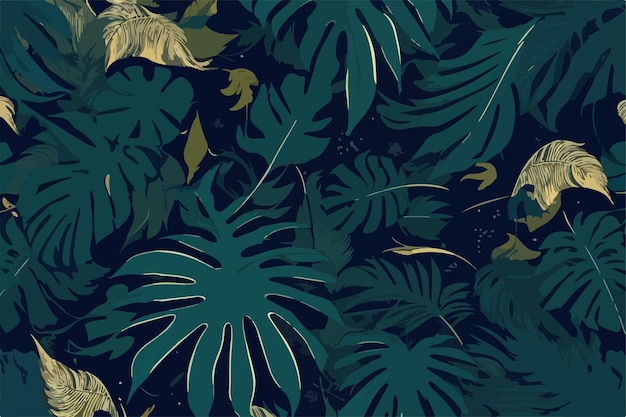 Vector flat 2d monstera leaves pattern illustration seamless botanical design