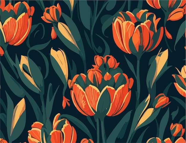Flat 2D Vector Backgrounds Featuring Tulips Flower Patterns