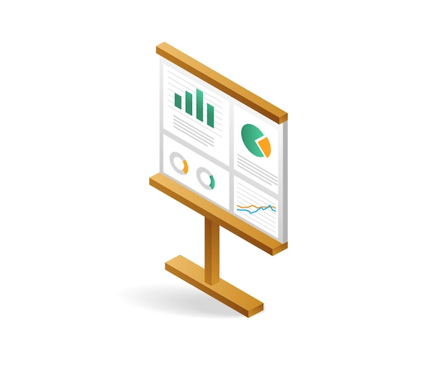 Flat 3d concept isometric illustration of business analysis board