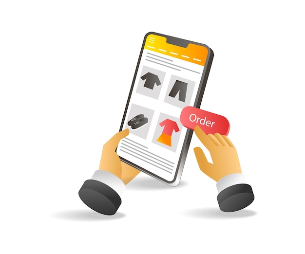 Flat 3d concept isometric illustration of online shopping with smartphone