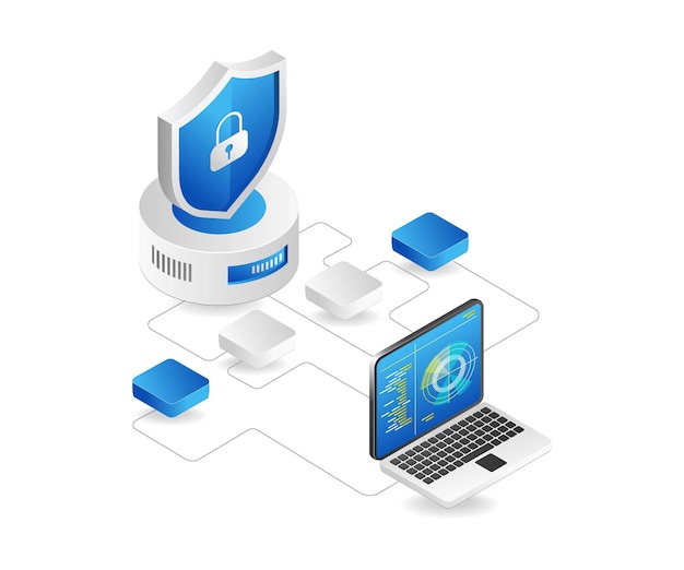 Vector flat 3d concept isometric illustration of security analyst radar network