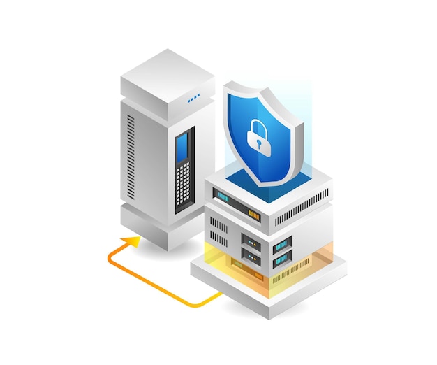 Flat 3d concept isometric illustration of server big data security