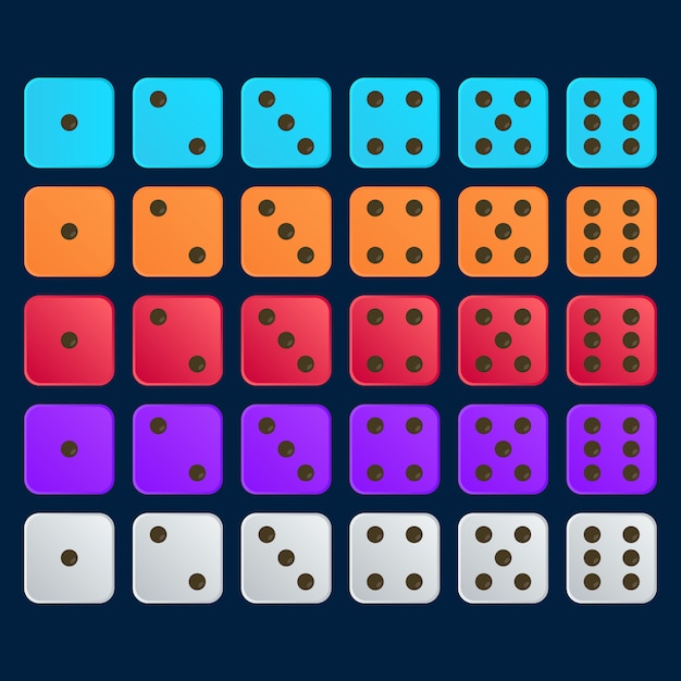 Vector flat 3d dice set