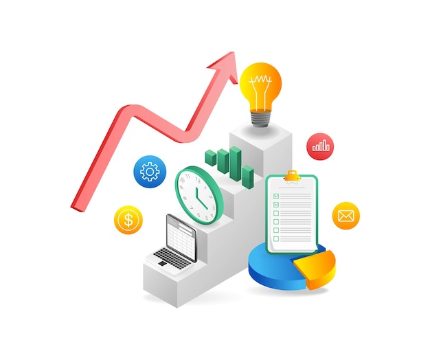 Flat 3d illustration concept isometric investment business infographic diagram