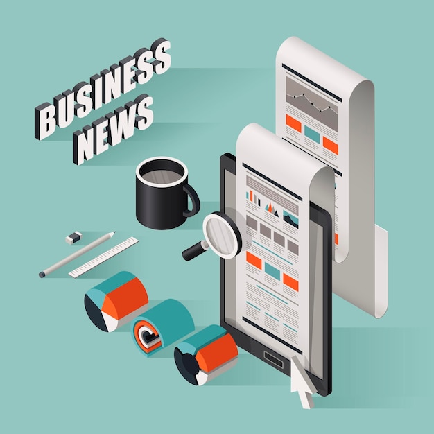 Flat 3d isometric business news illustration