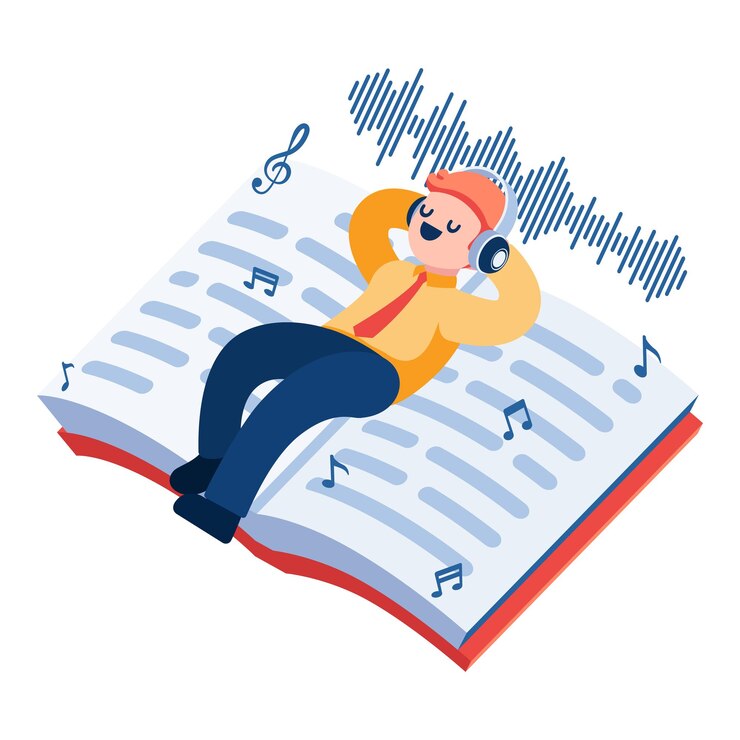 Vector flat 3d isometric businessman relaxing and listening audiobook audiobook and podcast concept