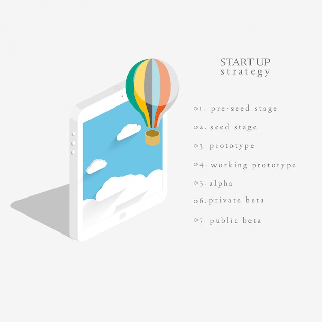 Flat 3d isometric vector design of the startup process.