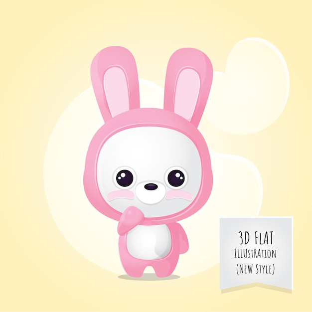 Flat 3d style animal bunny illustration for kids